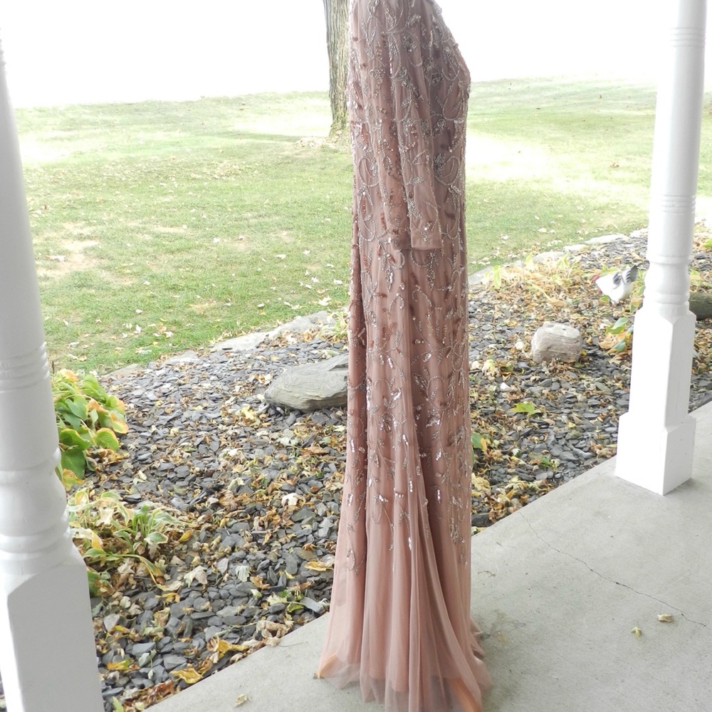 Adrianna Papell Long sleeve rose gold godet dress - Picture 3 of 13